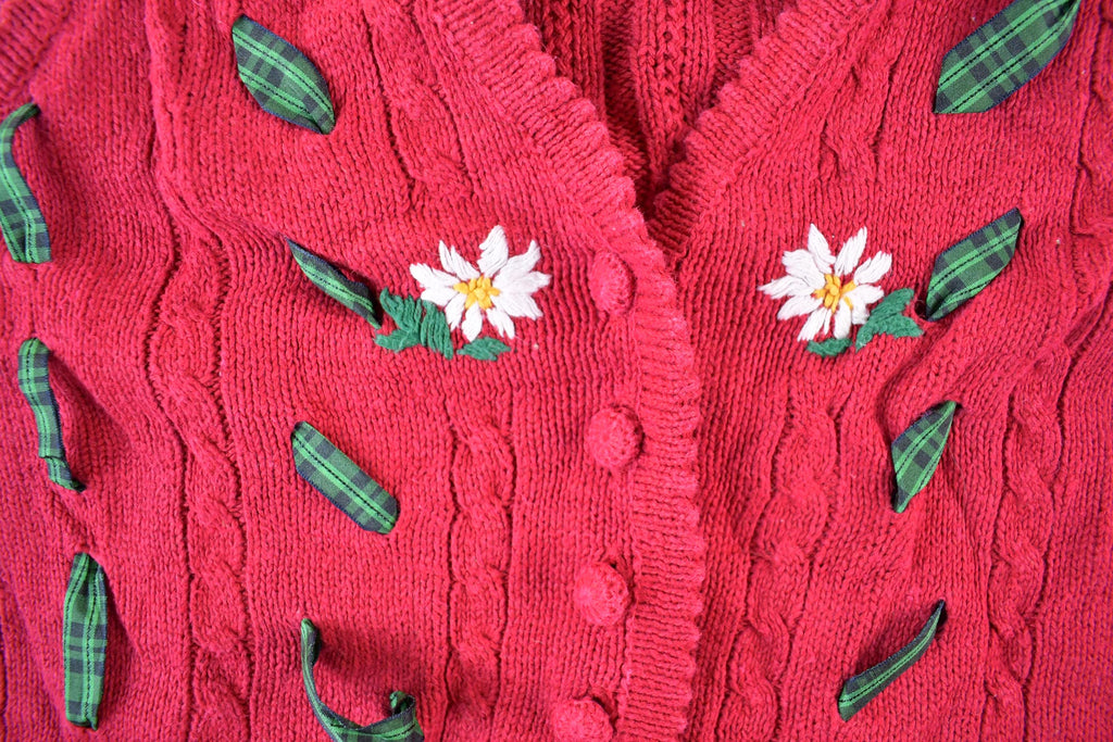 Vintage 1990s Floral Knit Cardigan Sweater Vest Women's Small