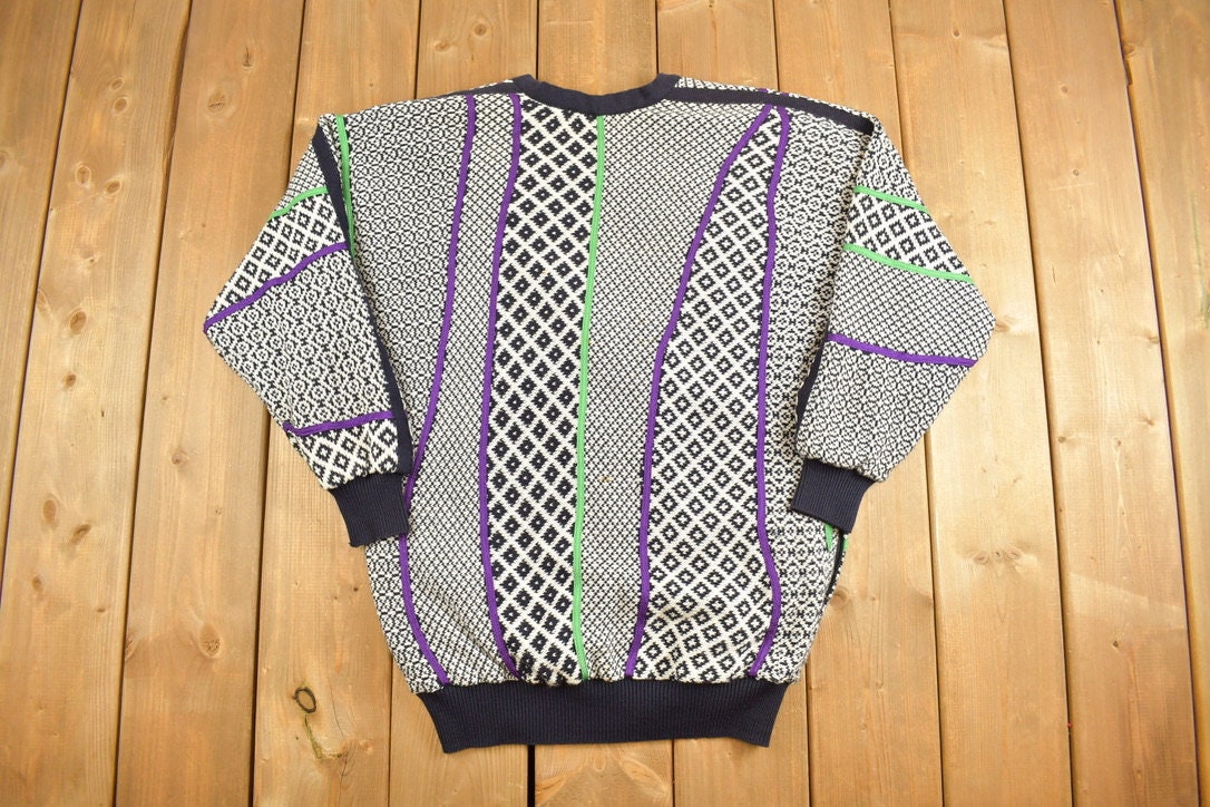 Vintage 1980s Laurel Womens Knitted Cardigan Sweater / Vintage Cardigan / Button Up / Abstract Pattern / Made In Germany