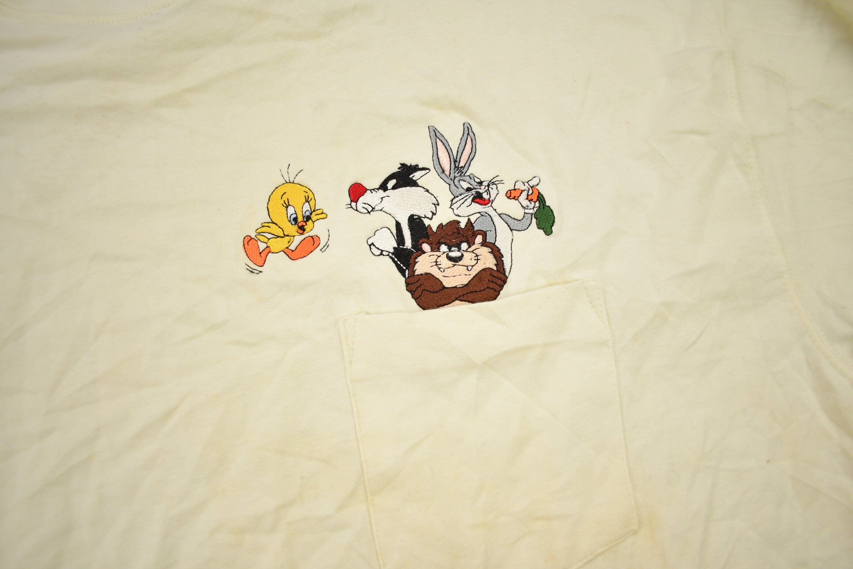 Vintage 1990s Looney Tunes Embroidered Mock Neck Pocket Shirt