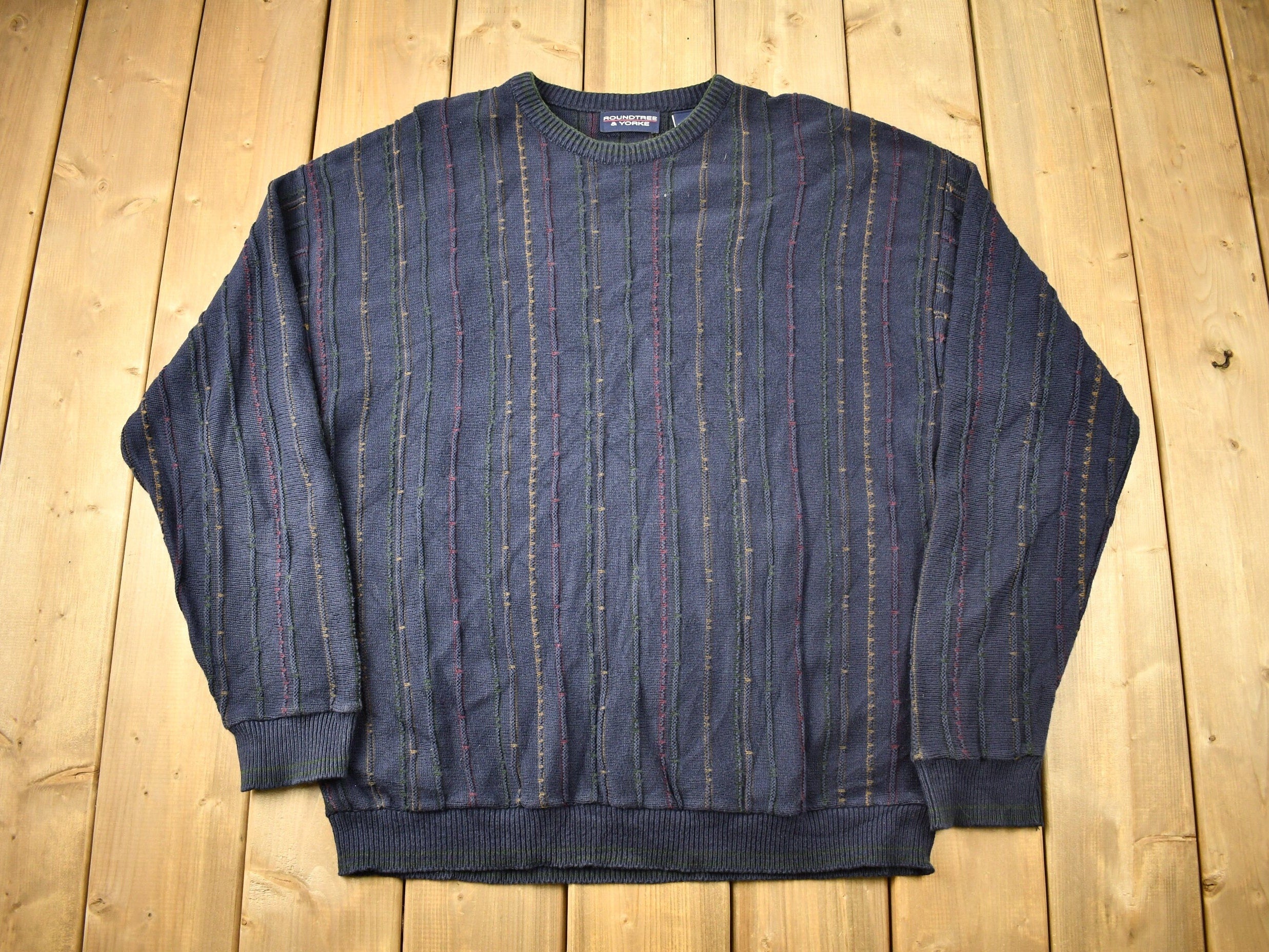 Vintage 1990s Round Tree & Yorke 3D Cable Knit Crewneck Sweater