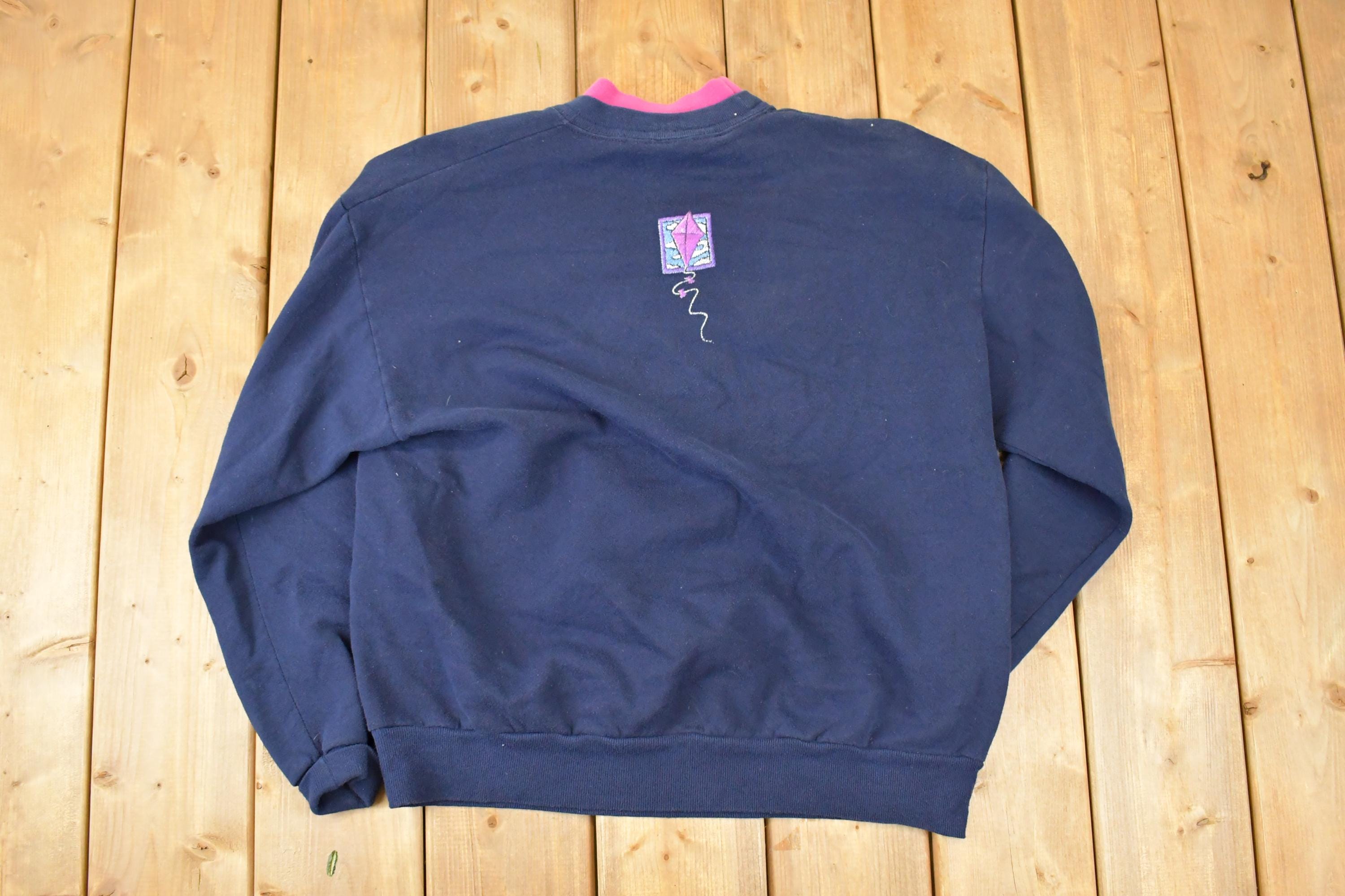 Vintage 1990s Morning Sun Cute Kite Double Collar Embroidered Crewneck Sweatshirt Women's XL