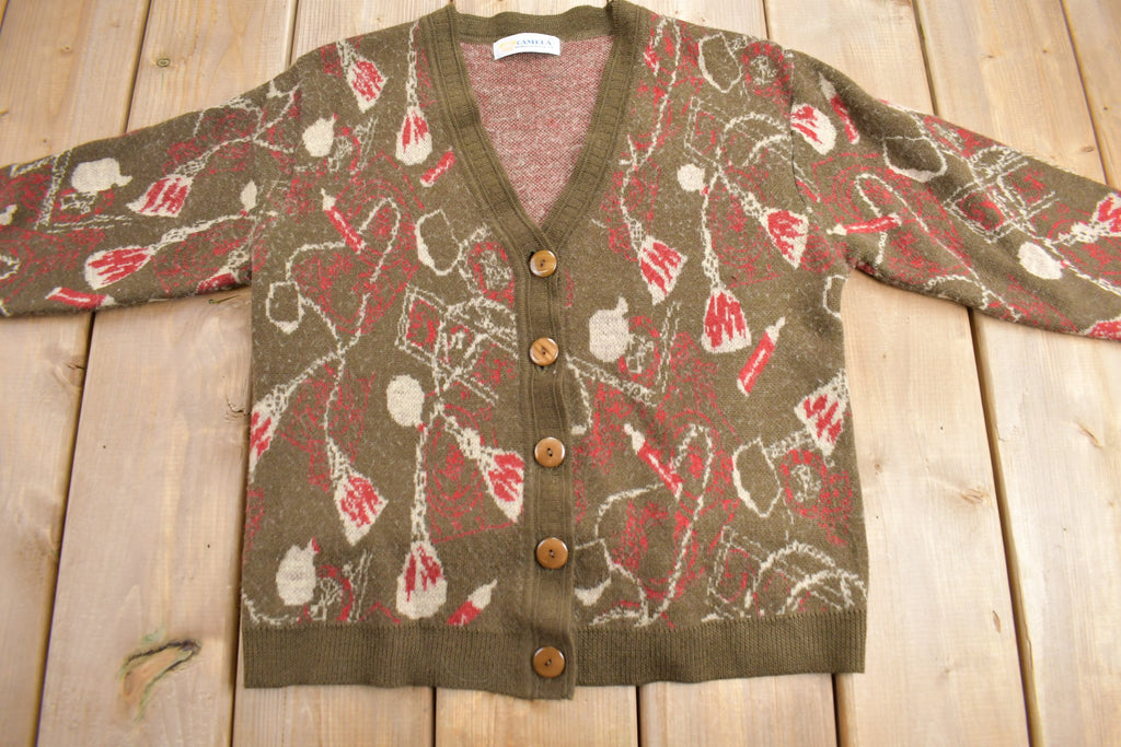 Vintage 1980s All Over Geometric Pattern Knitted Cardigan Sweater