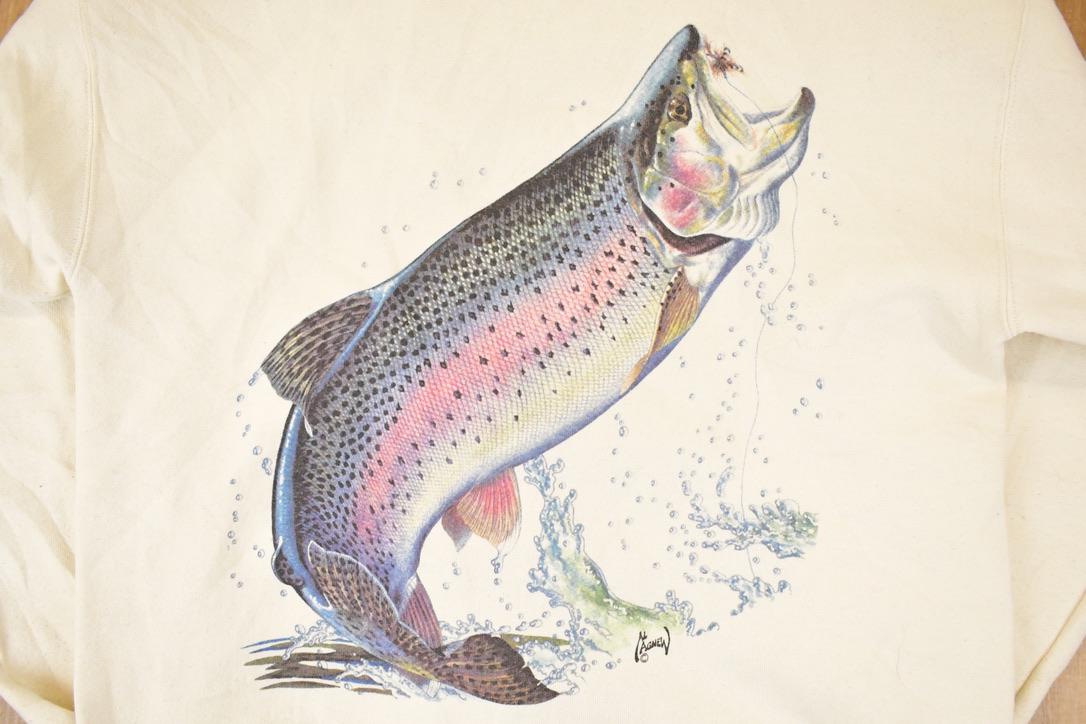 Vintage 1990s TSF Originals Graphic Print FAB Fishing Crewneck Sweatshirt Mens L