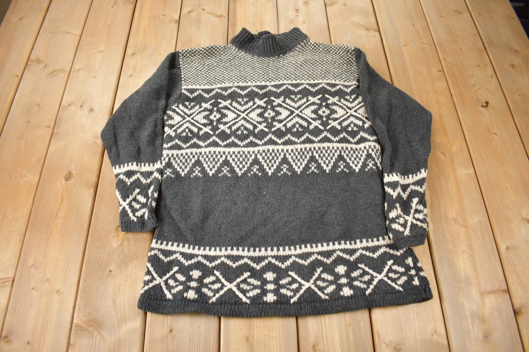 Vintage 1990s St. Johns Bay Knit Pattern Mockneck Sweater