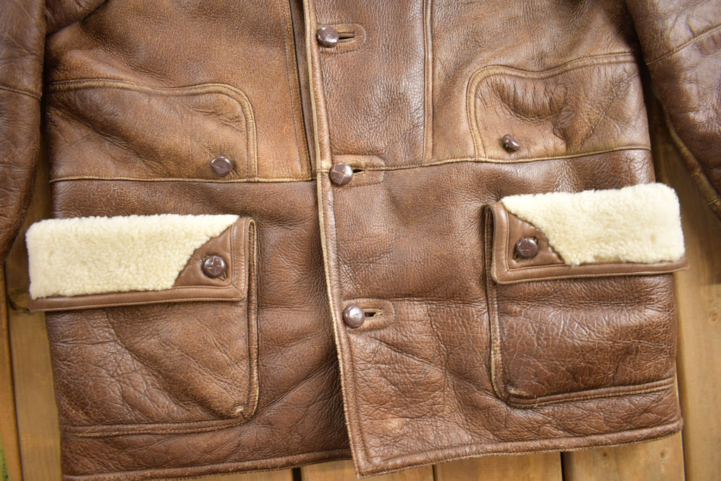 Vintage 1980s Shearling Leather Coat Size 52