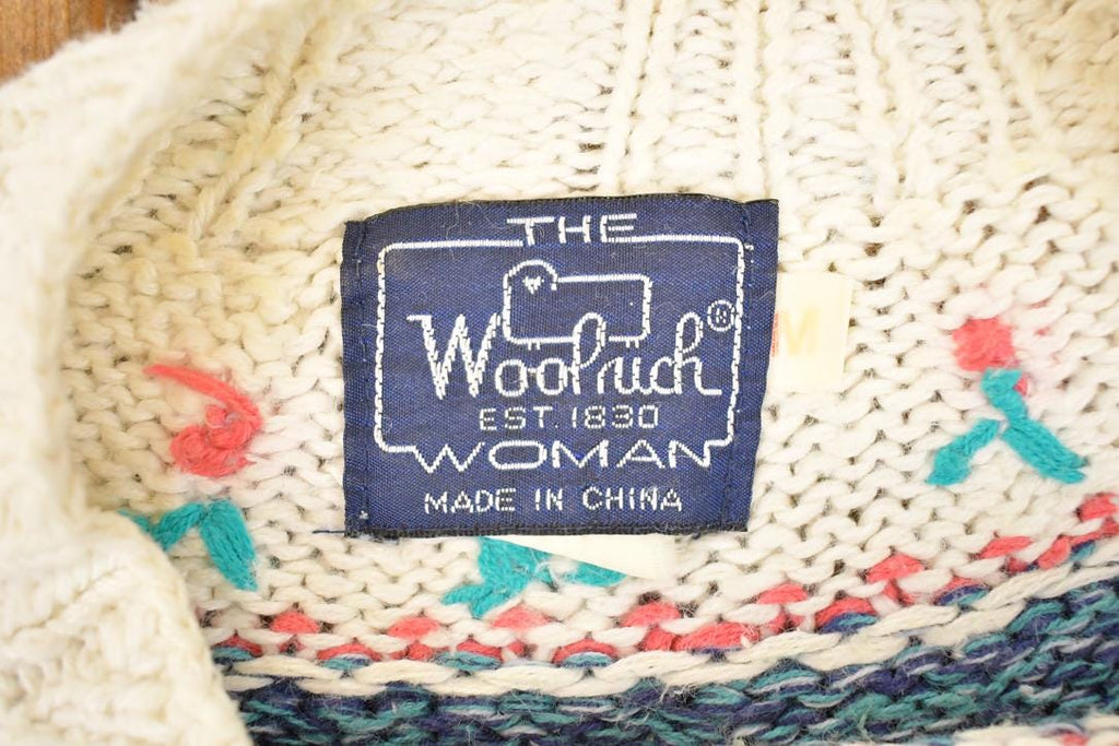 Vintage 1990s Woolrich Chunky Knit AOP Farm Theme Crewneck Sweater Women's S