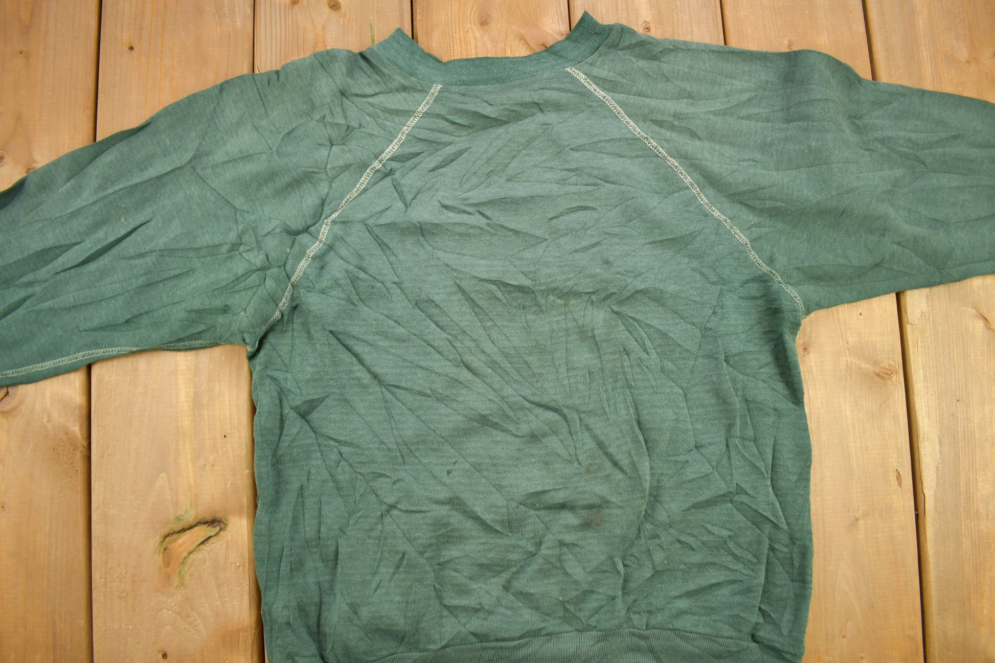 Vintage 1960s Blank Faded Forest Green Crewneck Sweatshirt  60s Crewneck  Made In USA  True Vintage  Distressed