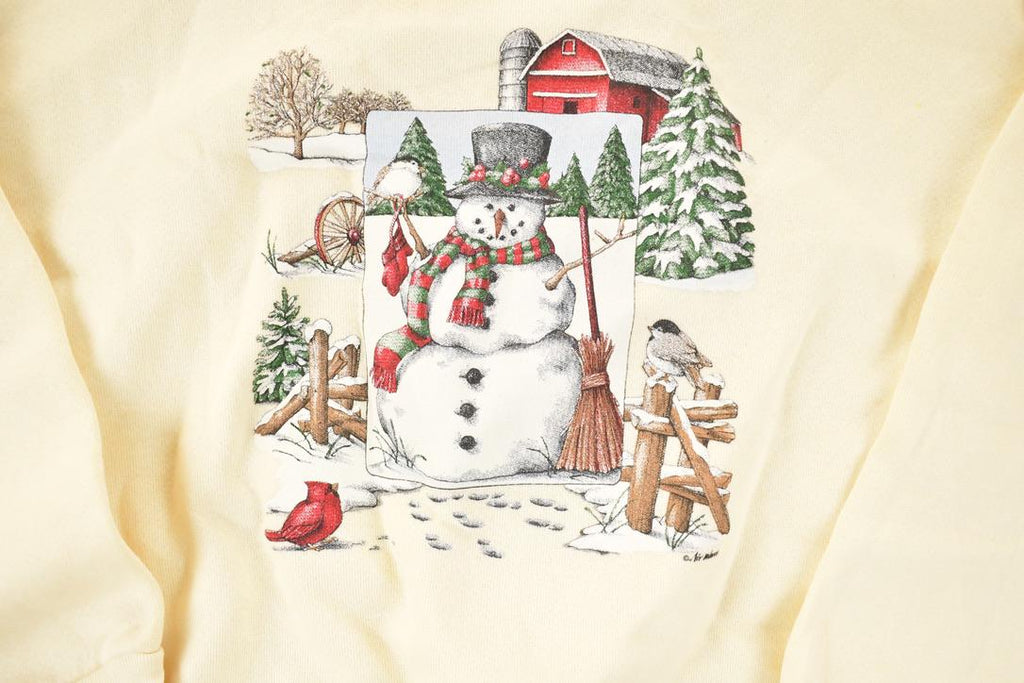 Vintage 1990s Cute Snowman Christmas Double Collar Crewneck Sweatshirt Women's L