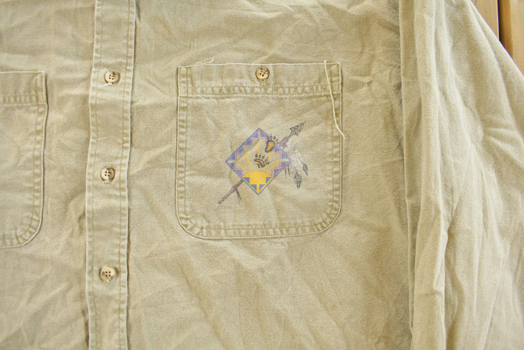 Vintage 1990s Native Art Graphic Western Style Button Up Shirt Men's 2XL