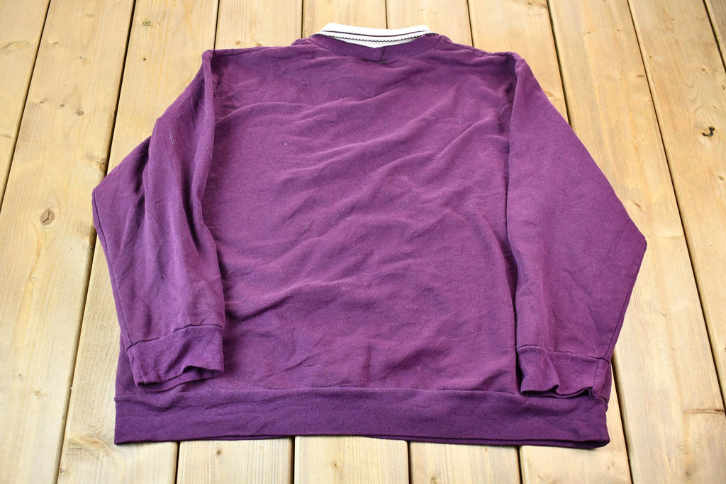 Vintage 1990s Dark Purple Floral Collared Graphic Sweatshirt