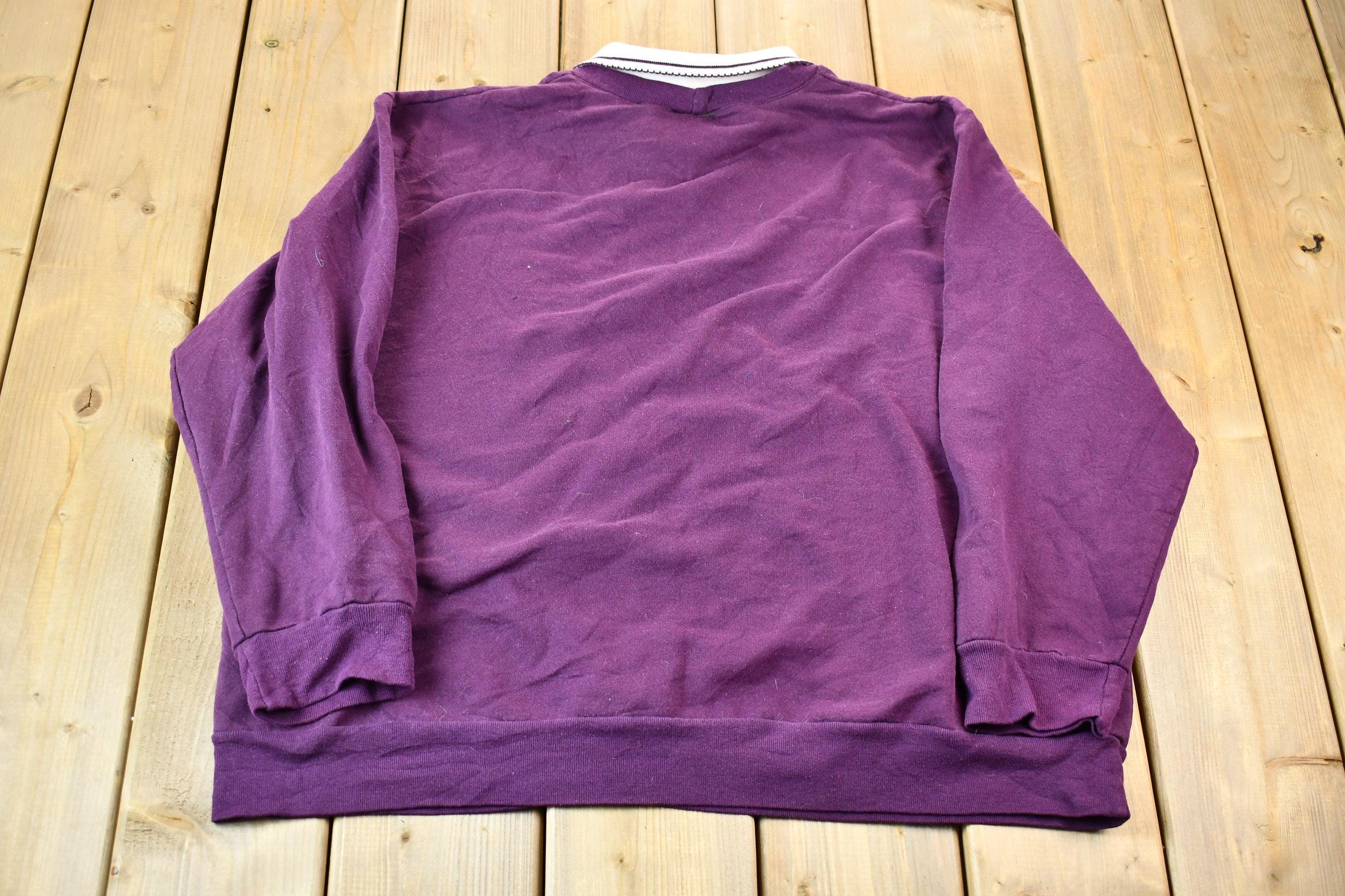 Vintage 1990s Dark Purple Floral Collared Graphic Sweatshirt