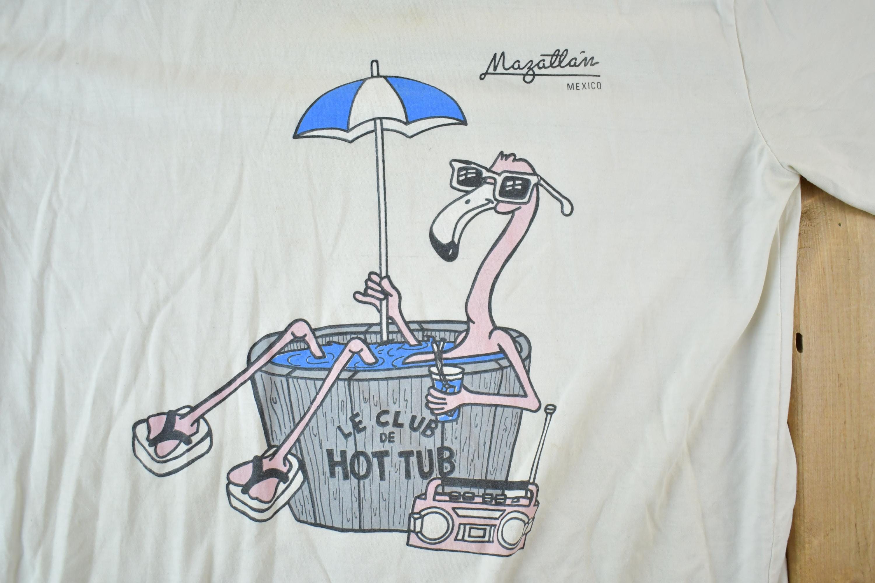 Vintage 1990s Mazatlan Mexico Flamingo Cartoon Souvenir Single Stitch Graphic Print T-Shirt Made In USA