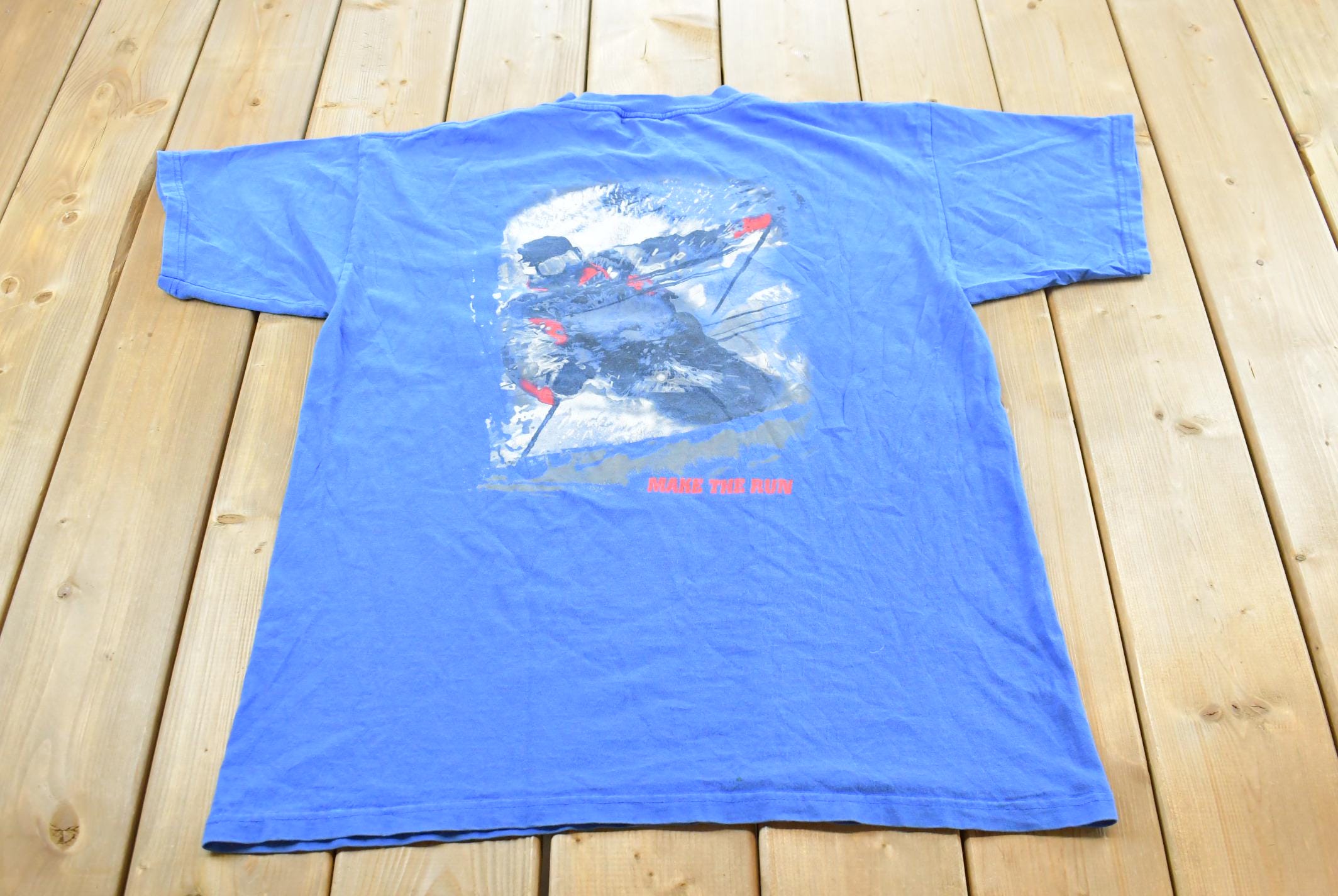 Vintage 1990s Make the Run Ski Pocket T-Shirt Men's XL / 90s Outdoors / Sports / Souvenir / Streetwear