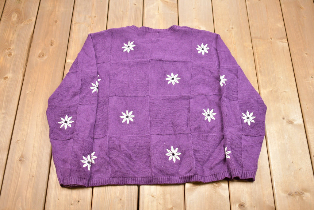 Vintage Christopher & Banks Knitted Sweater / Vintage 90s Button Up Sweater / Pattern Sweater / Outdoor / Hand Embroidered / Women's Vintage