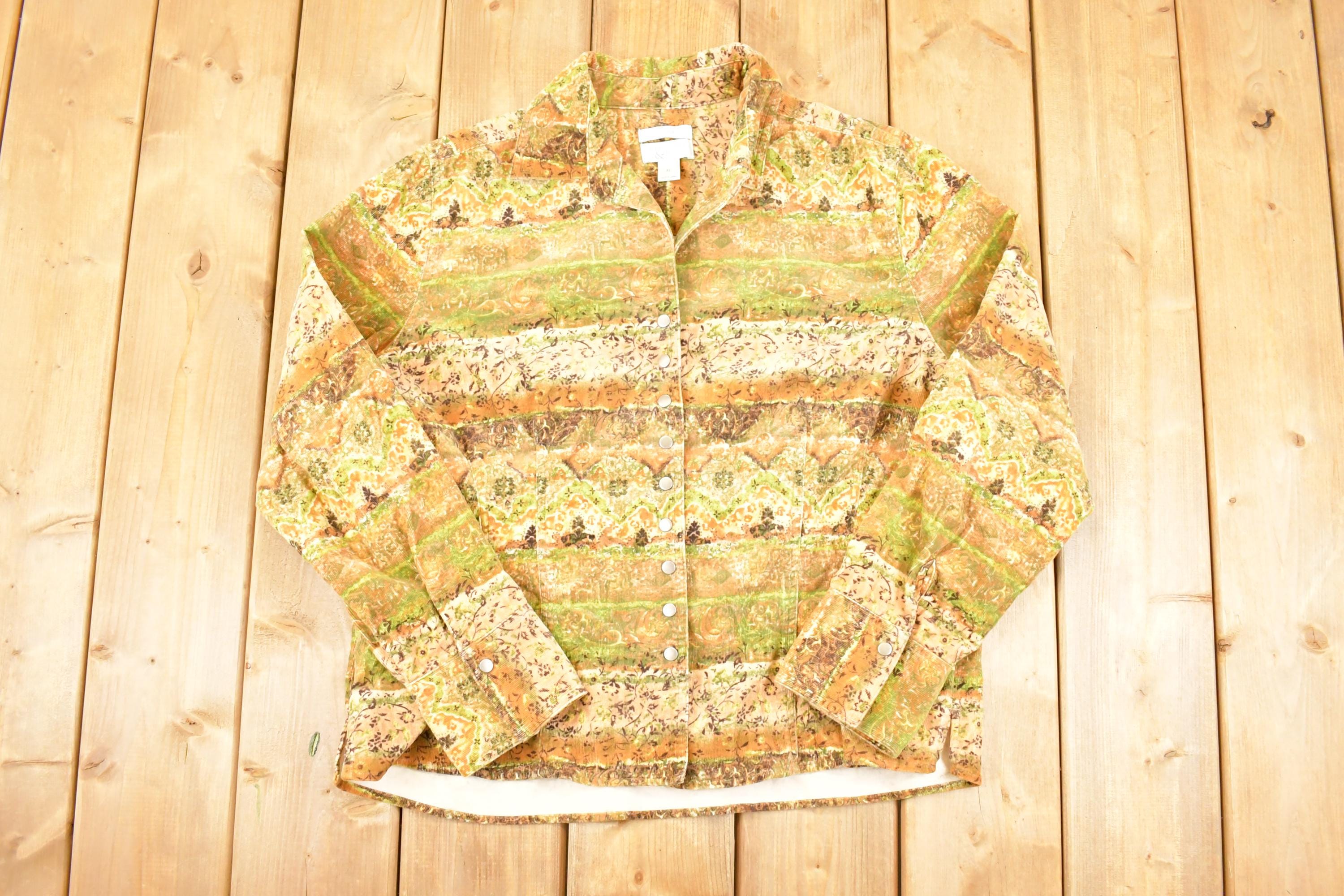 Vintage 1990s Christopher & Banks Abstract Corduroy Button Up Shirt Women's XL
