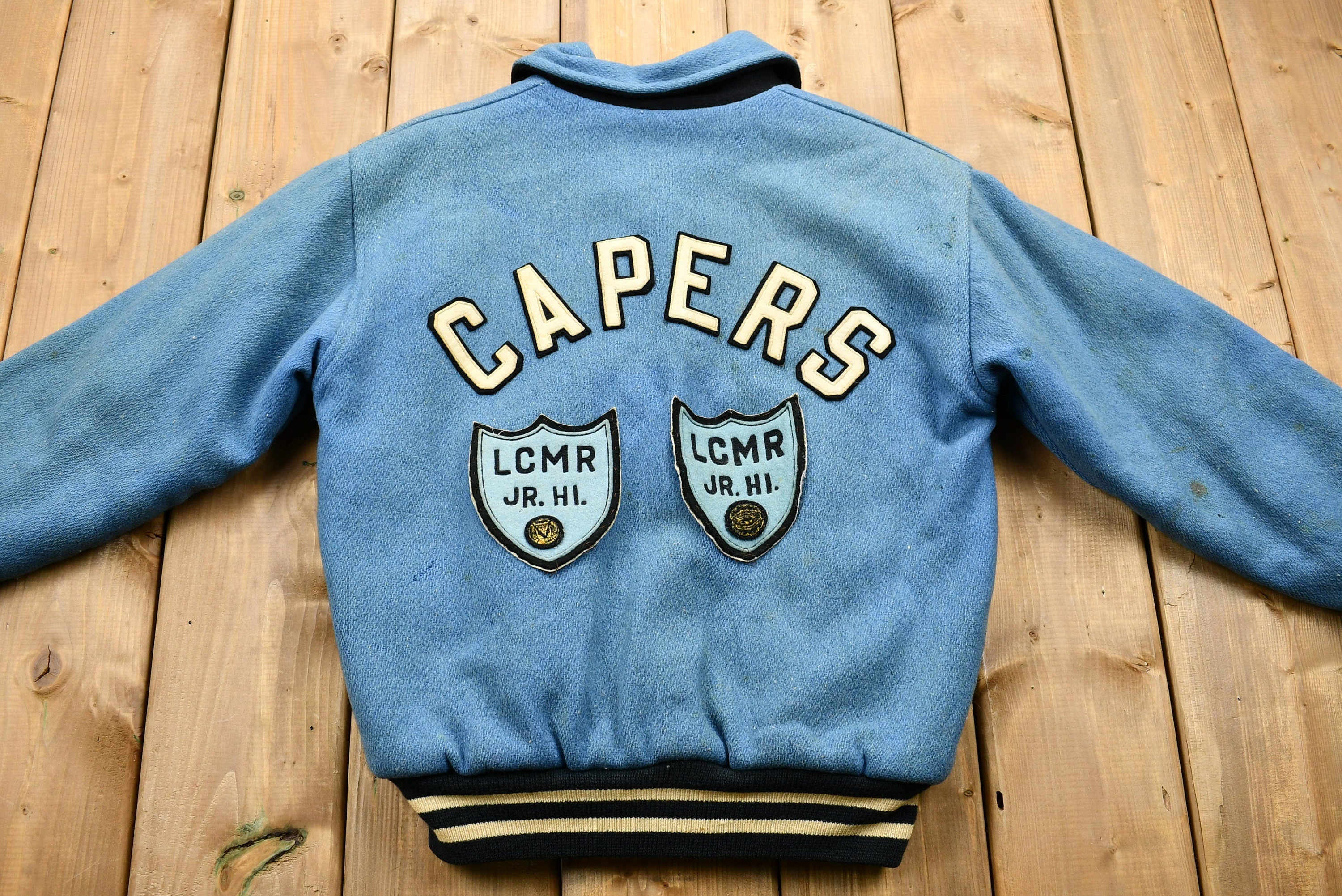 Vintage 1960s Distressed LCMR Jr High Capers Varsity Jacket /
