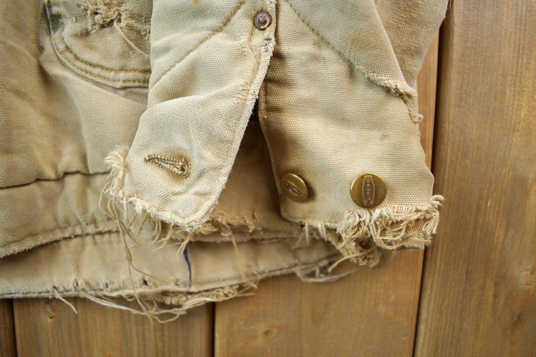Vintage 1970s Carhartt Blanket Lined Chore Coat Heavily Distressed