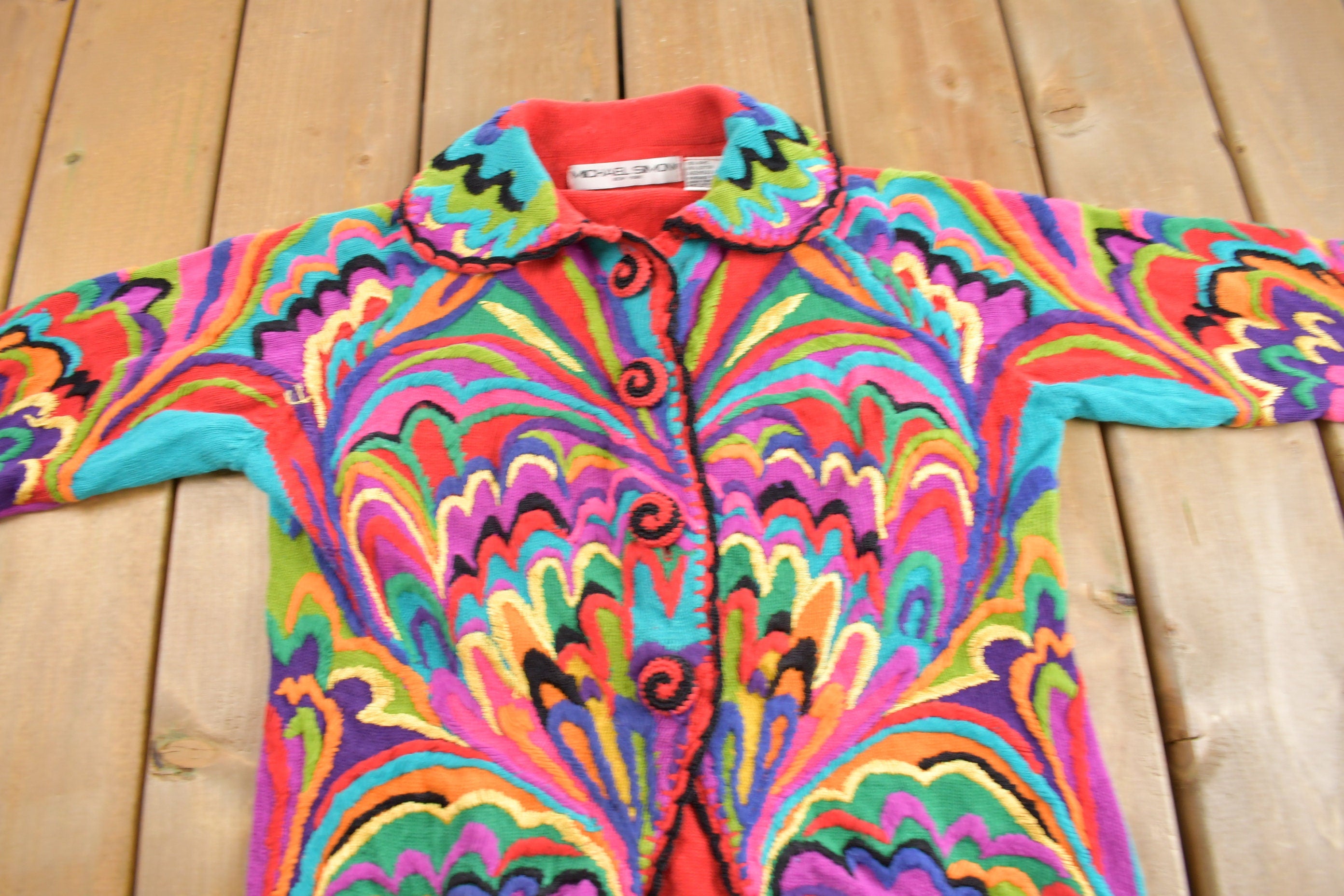 Vintage 1994 Michael Smith 3D Colored Cable Knit Jacket
