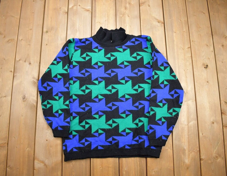 Vintage 1990s Alfred Dunner Knitted Turtleneck Sweater / Vintage 90s Turtleneck / Made in USA / Colorful / Abstract Pattern
