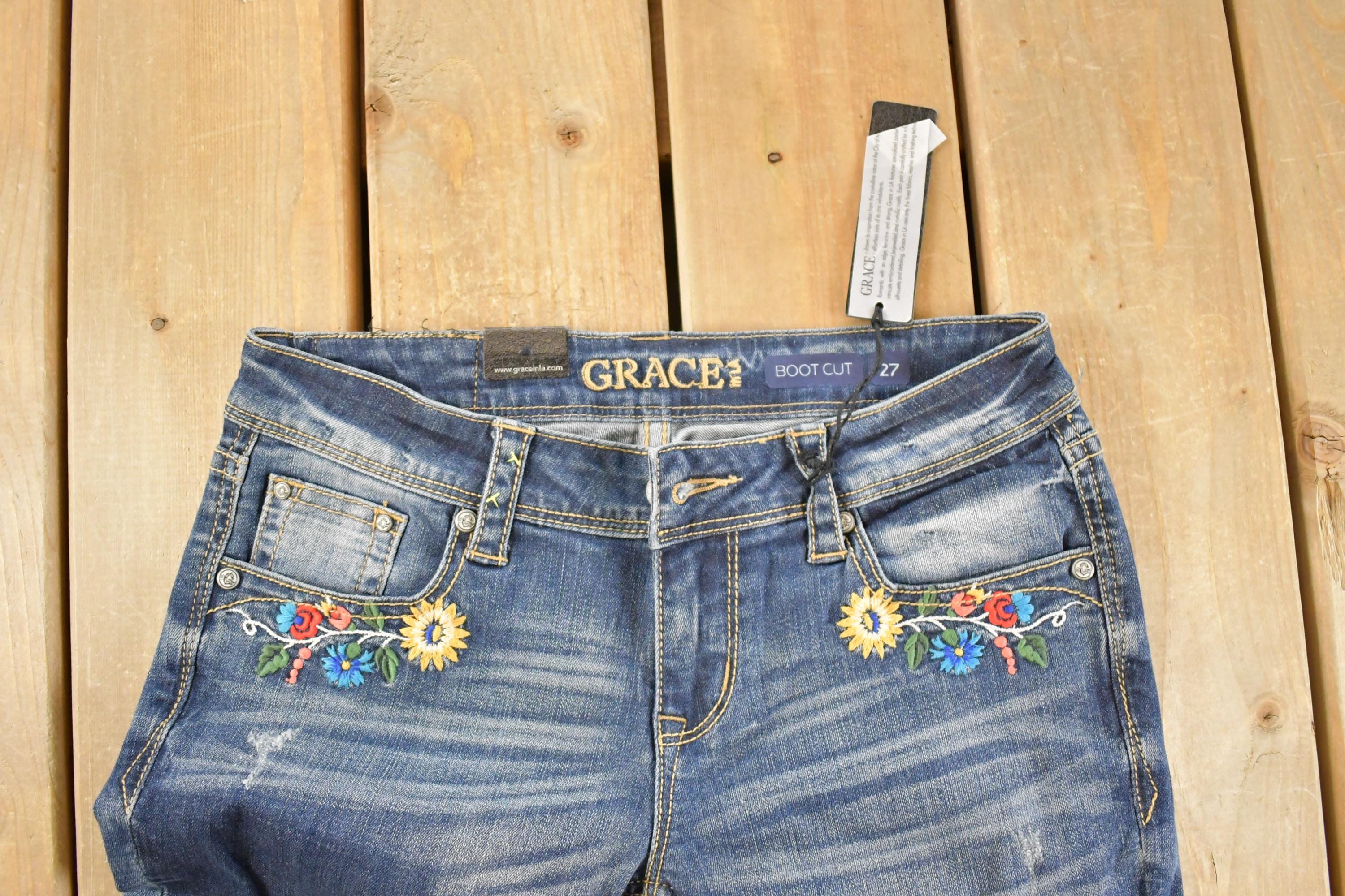 Vintage Deadstock Y2K Grace LA Bedazzled Low Rise Jeans Women's Size 27 x 32