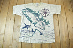 Vintage 1991 Vancouver Island All Over Print Map Graphic T Shirt