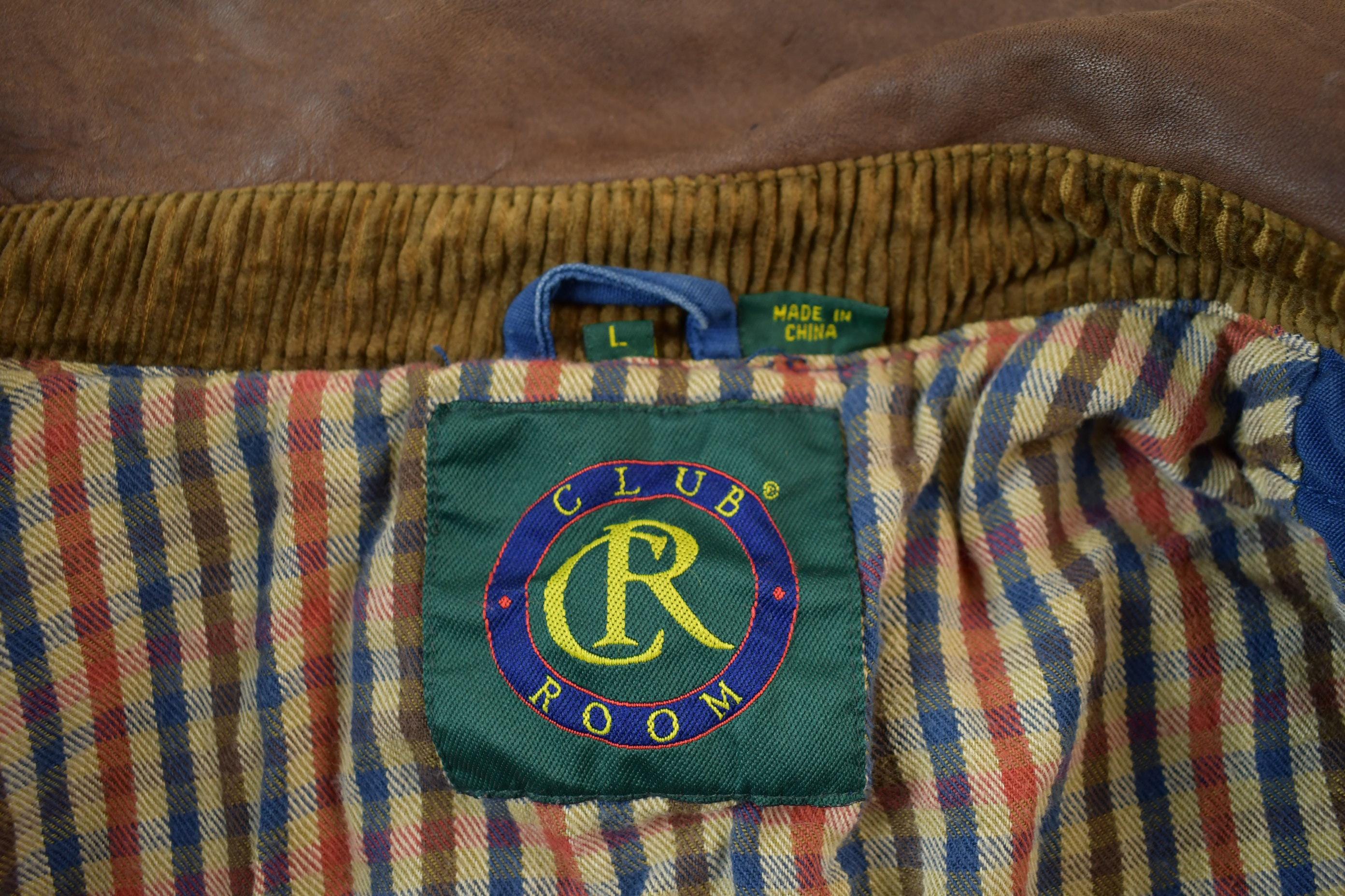 Vintage 1990s Club Room Chore Coat Leather Collar Jacket