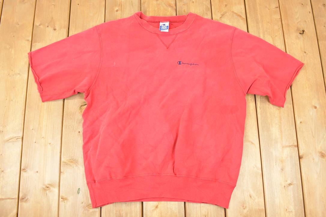 Vintage 1990s Champion Embroidered Cropped Sleeve Crewneck Sweatshirt Mens L