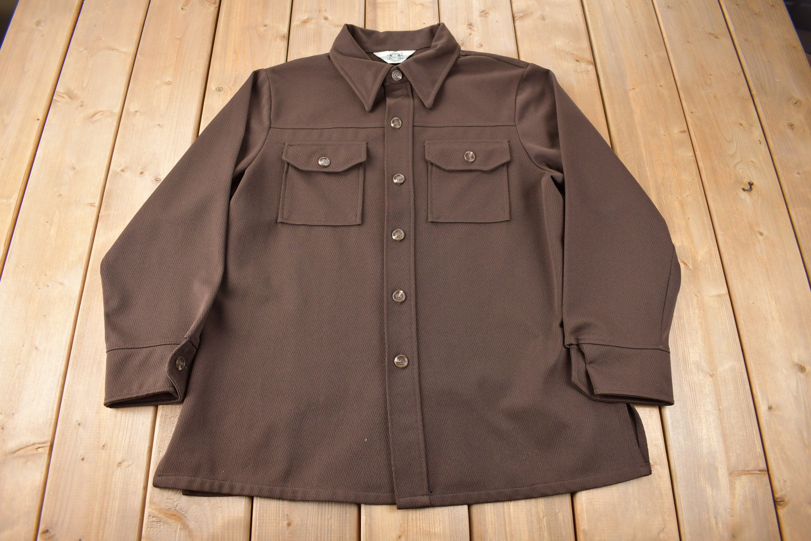 Vintage 1970s Levi's Panatela Western Style Brown Button Up Shirt Made in USA Size XL