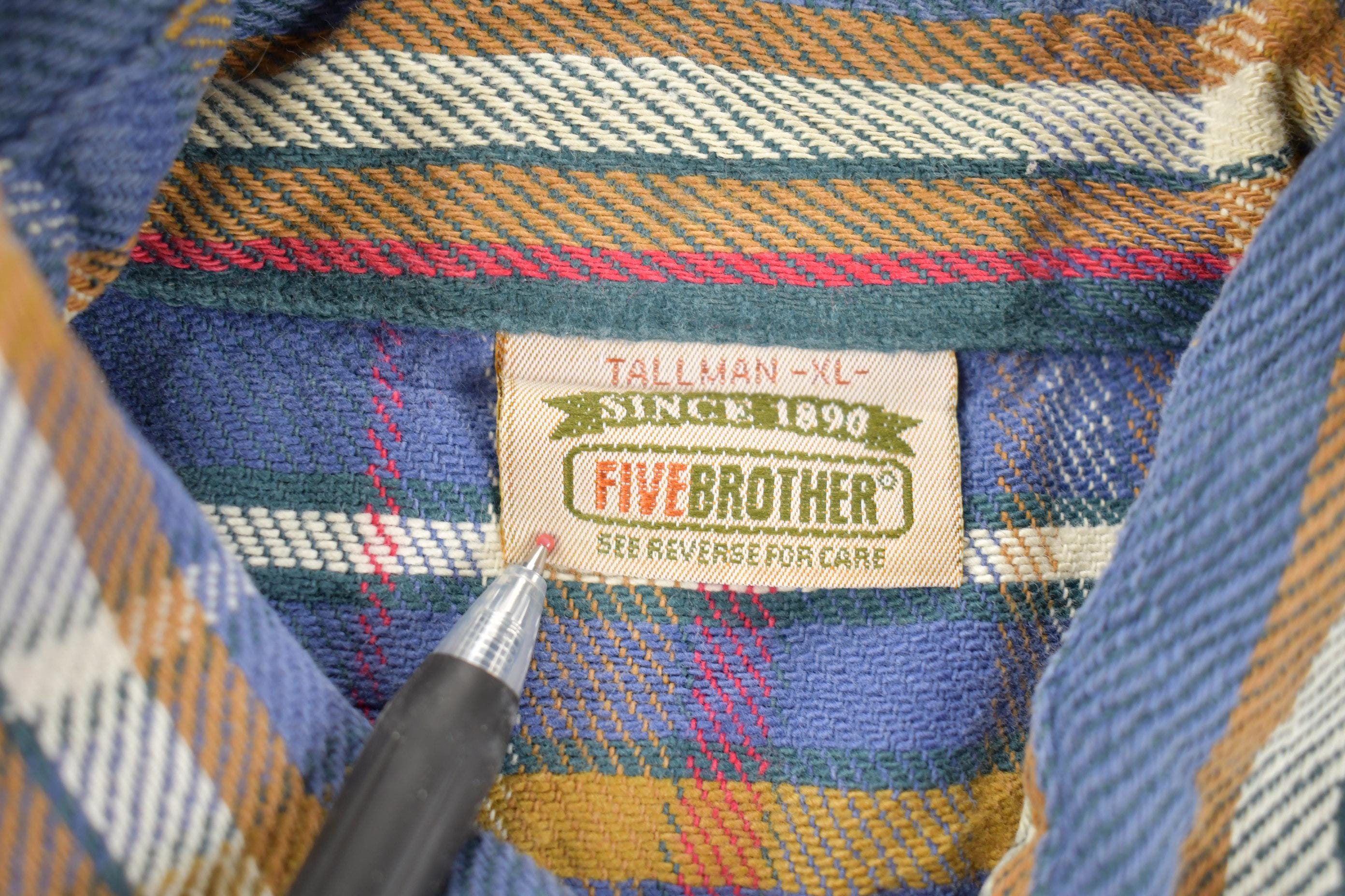 Vintage 1990s Five Brother Tall Man Forest Colored Plaid Button Up Flannel Shirt