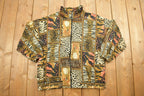 Vintage 1990s Erin London All Over Print Windbreaker Jacket  Leopard  Athletic Spring Summer Sportswear  Streetwear  Athleisure  Active