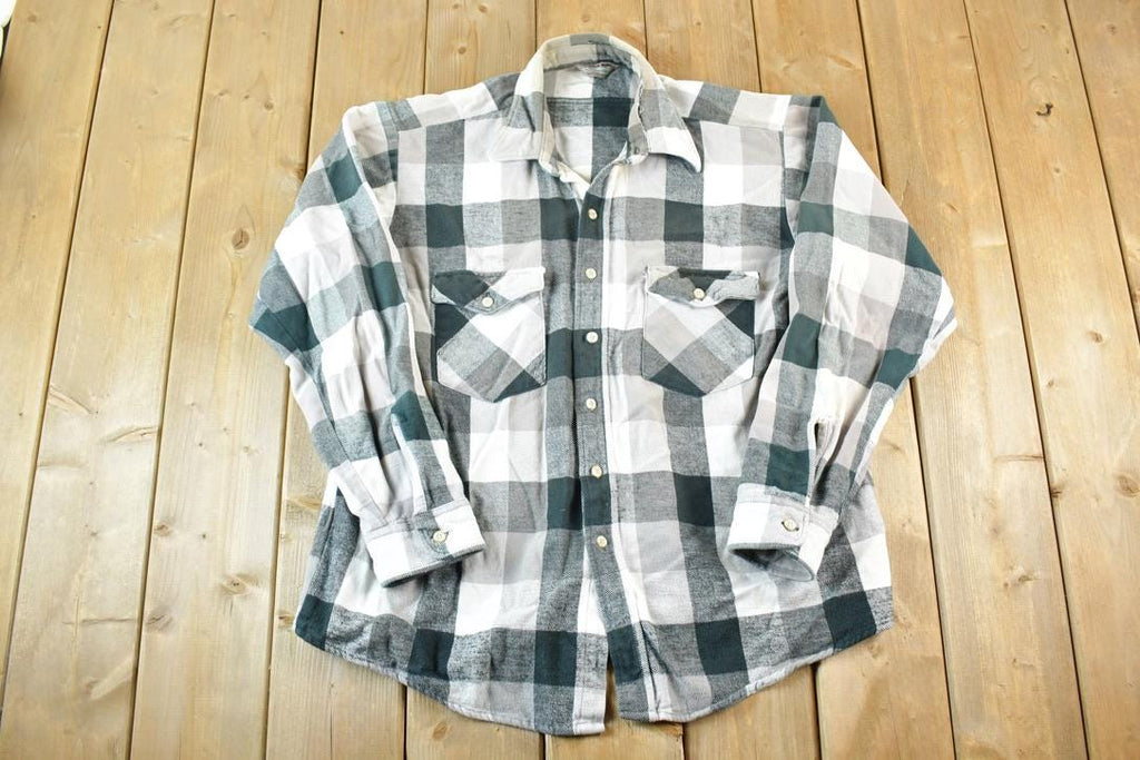 Vintage 1990s Winter Run Plaid Flannel Button Up Shirt Mens XL