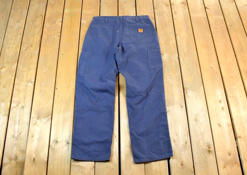Vintage 1990s Carhartt Navy Denim Wide Leg Work Pants Size 33 x 32