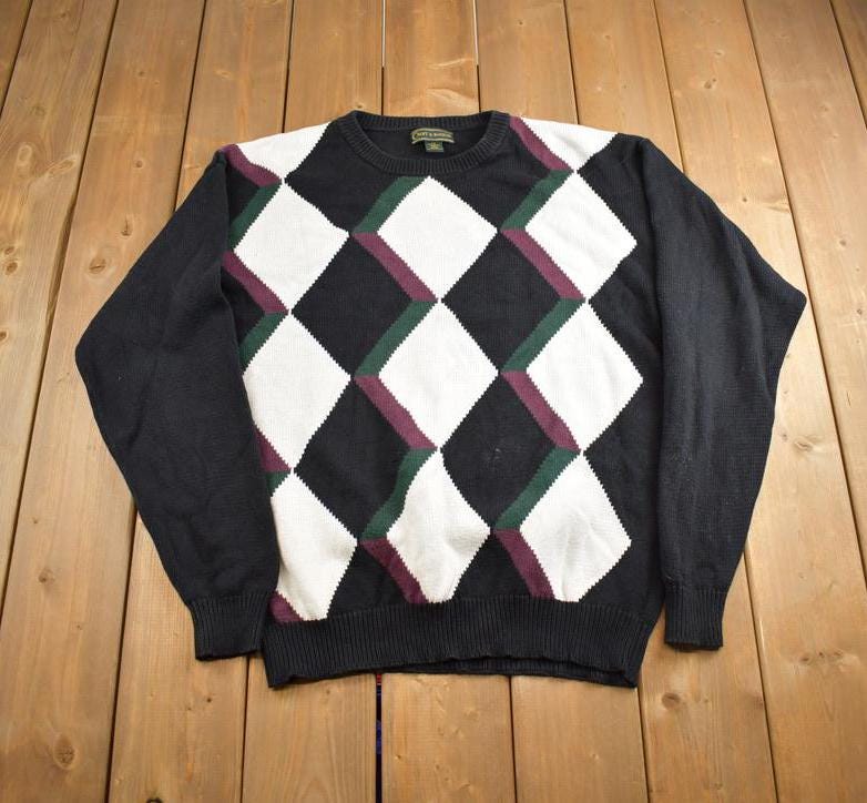 Vintage 1990s Croft & Barrow Knit Argyle Pattern Crewneck Sweater