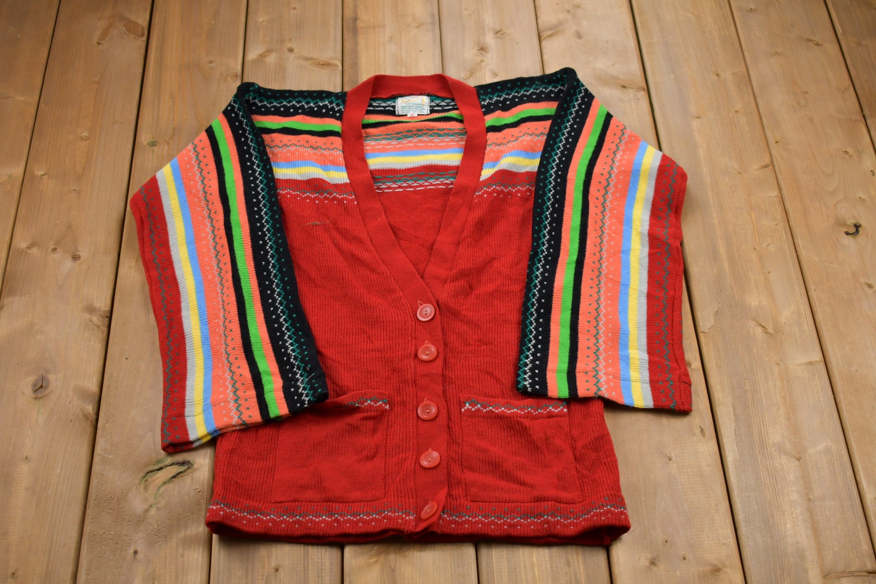 Vintage 1980s Striped Sleeves Knitted Sweater