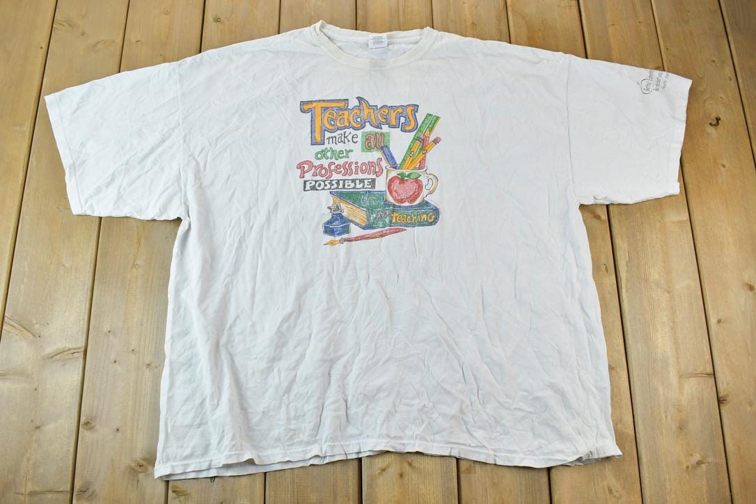 Vintage 1990s Teachers Cartoon Single Stitch T-Shirt