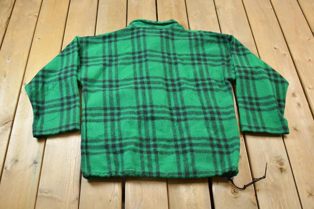 Vintage 1980s LL Bean Green Buffalo Plaid Wool Button Up Shirt