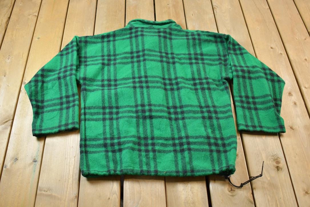 Vintage 1980s LL Bean Green Buffalo Plaid Wool Button Up Shirt
