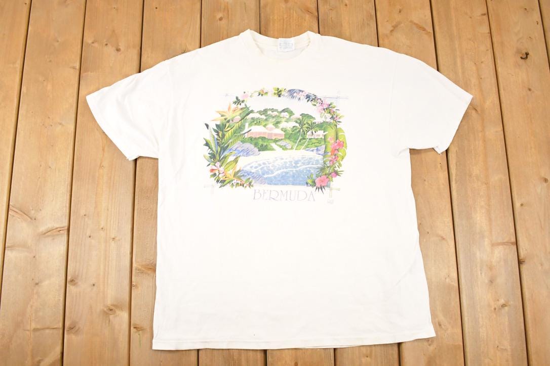 Vintage 1990 Bermuda Palm Trees Souvenir Travel T-Shirt Women's XL