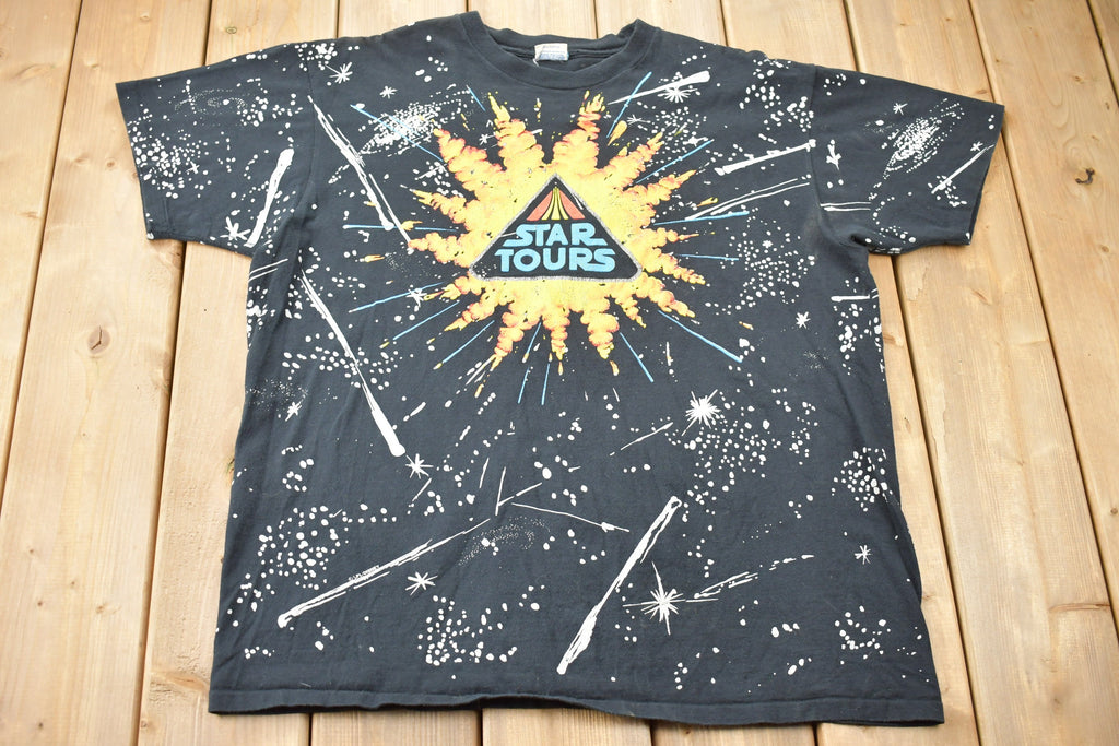 Vintage 1990s Star Wars Star Tours Disney All Over Print Graphic T-shirt