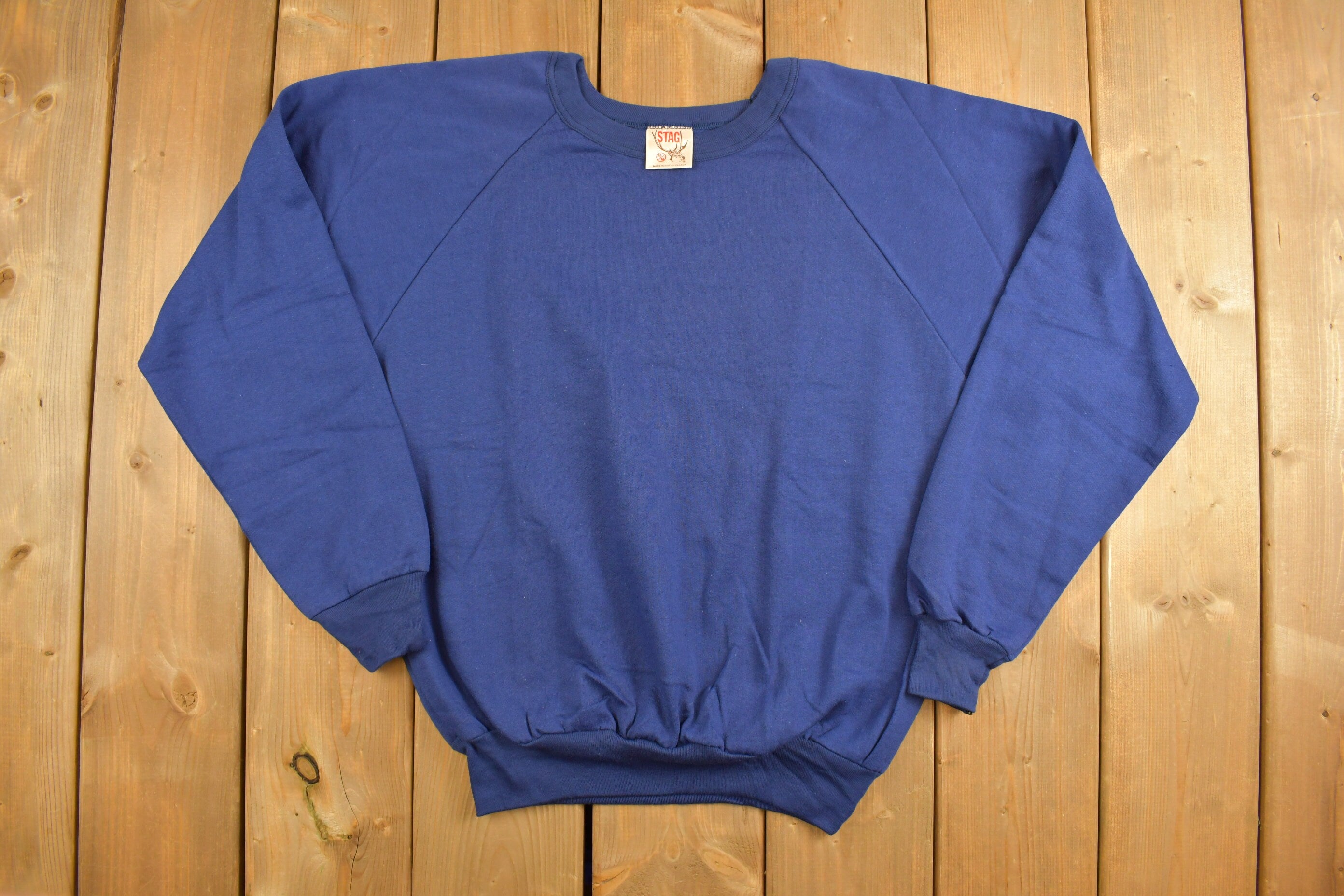 Vintage 1980s Blank Blue Stag Crewneck Sweatshirt