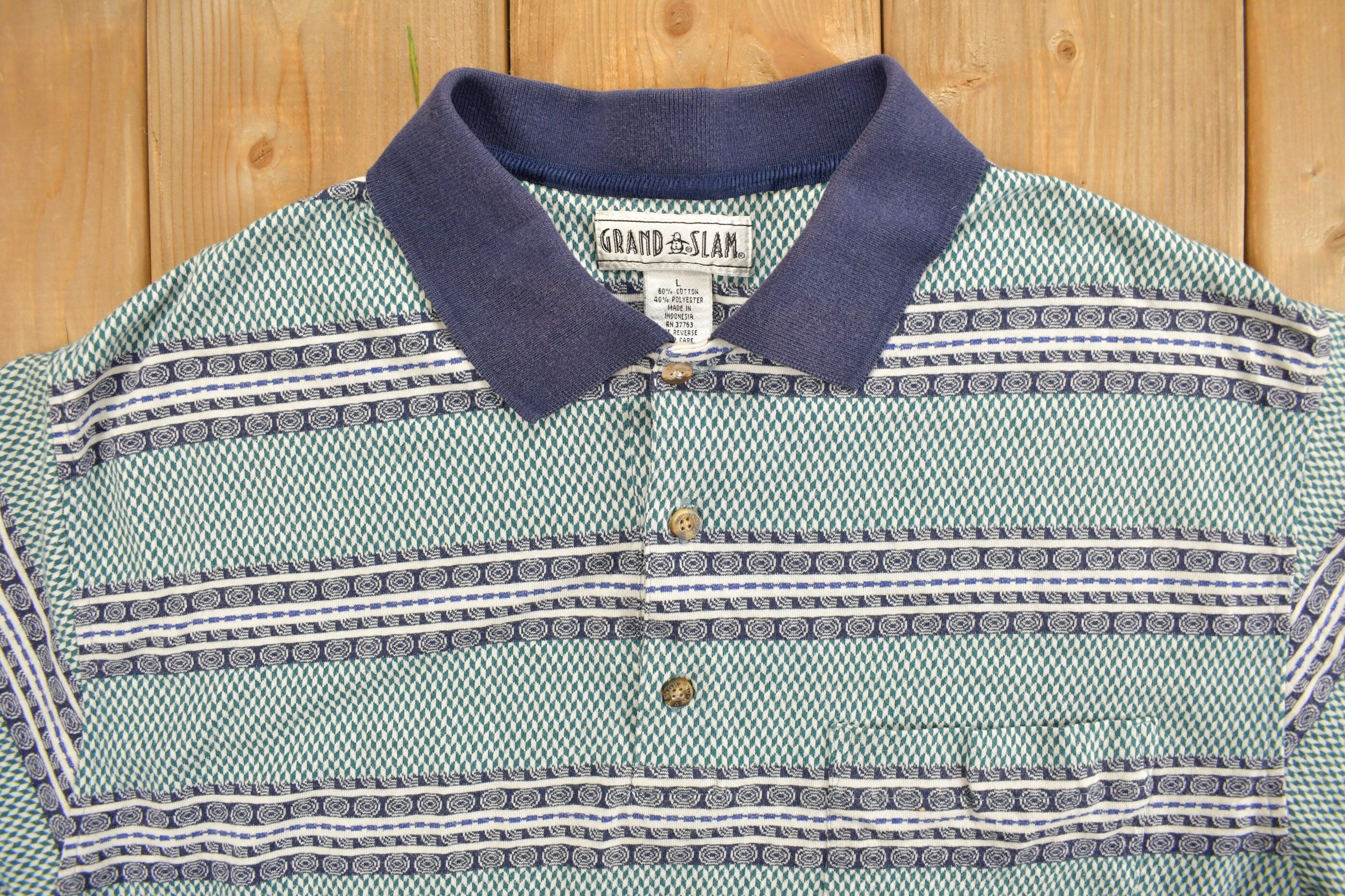 Vintage 1990s Grand Slam Patterned Button Up Collar Pocket Shirt