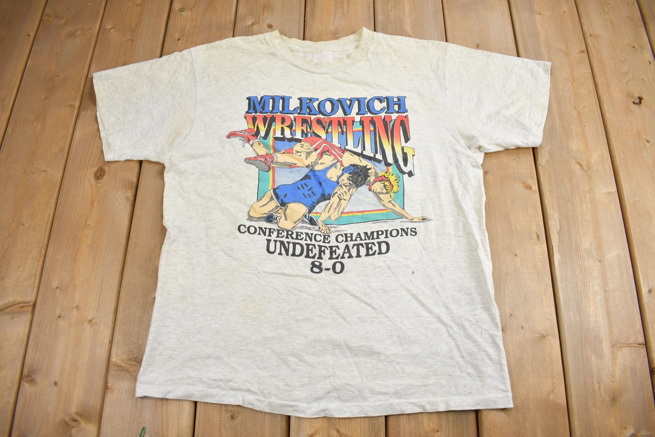 Vintage 1990s Milkovich Wrestling Conference Champions Graphic T Shirt