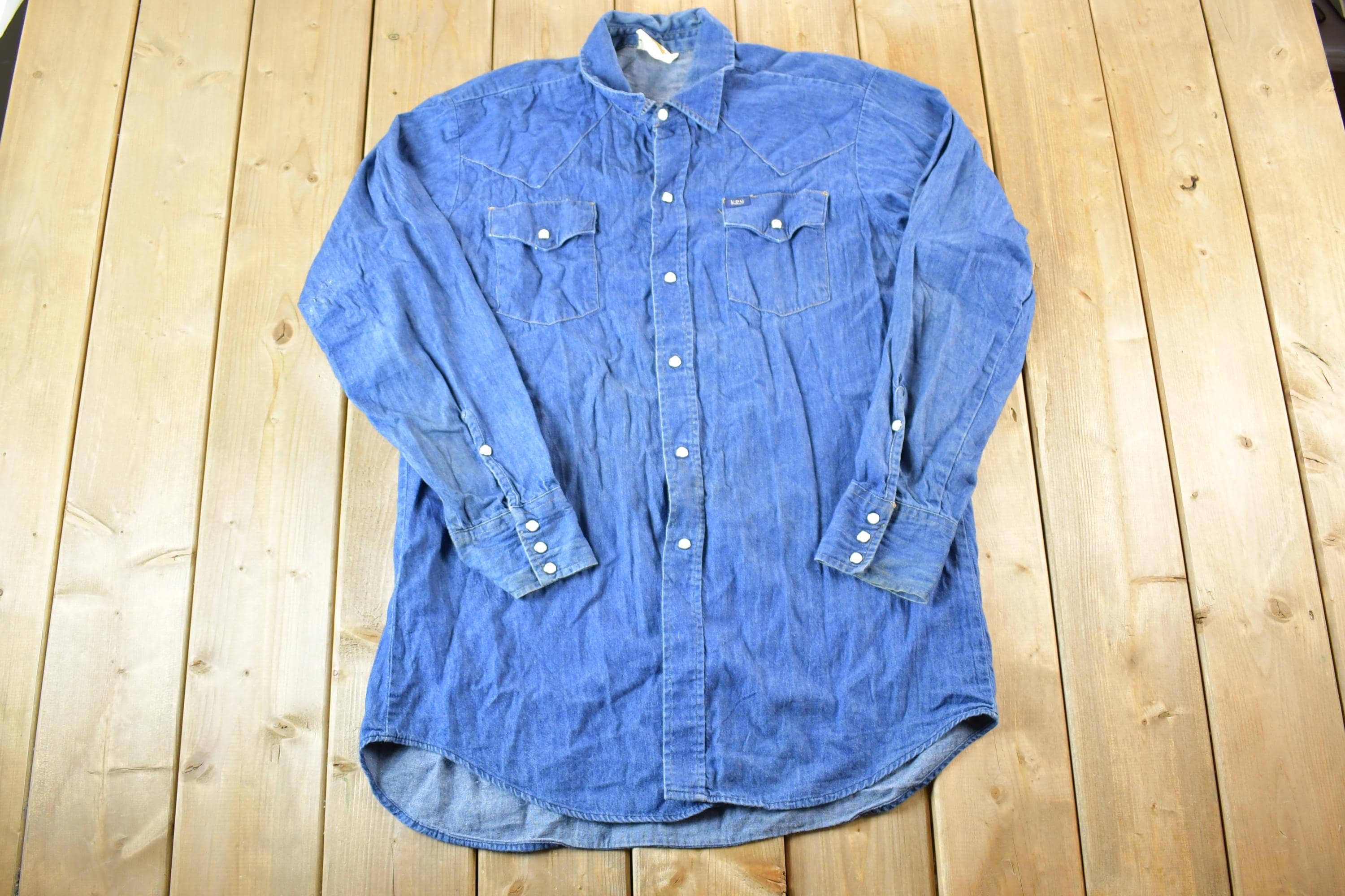 Vintage 1970 Key Denim Button Up Shirt Men's XL