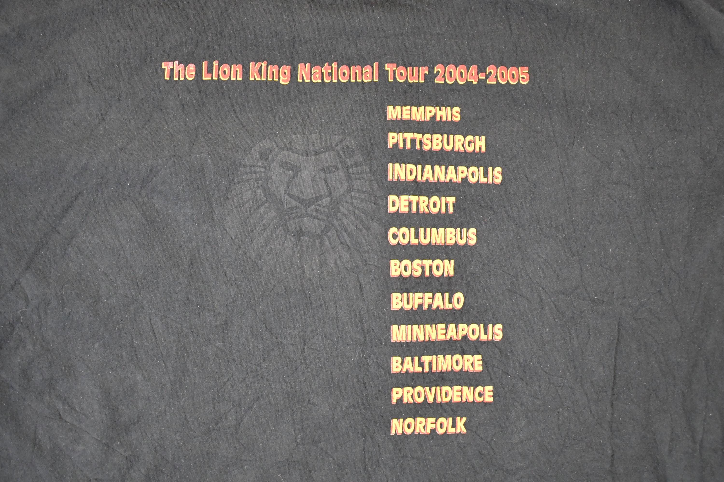 Vintage Y2K Disney The Lion King Broadway Tour Souvenir Travel T-Shirt Men's XL