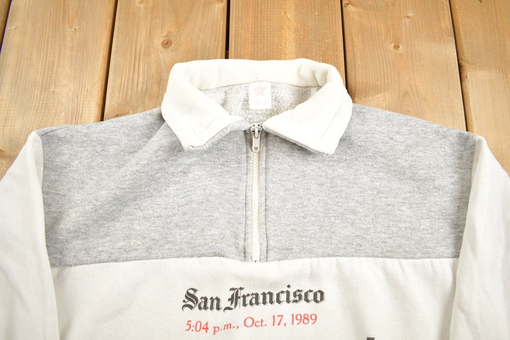 Vintage 1989 San Francisco 'I Survived The Earthquake' Quarter Zip Collared Sweatshirt