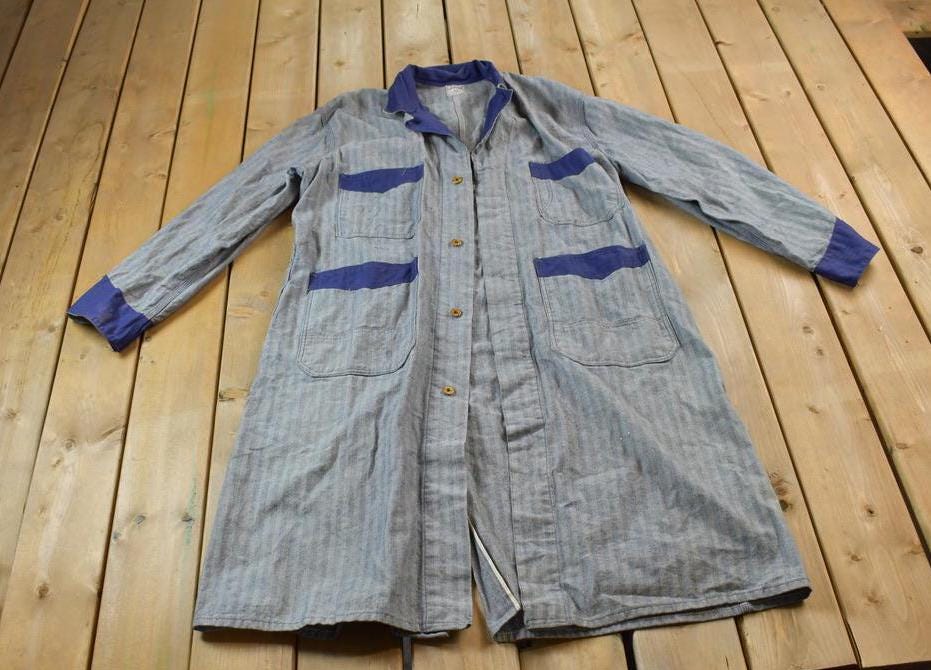 Vintage 1940s 4 Pocket Shop Coat Johnson & Co Go-Pfor 48 Herringbone