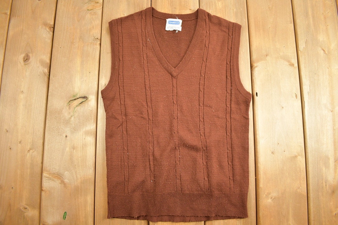 Vintage 1980s Brown Knitted Sweater Vest / Vintage 80s Sweater Vest / Cable Knit / Cable Knit Sweater Vest/ Sweatshirt / Size S