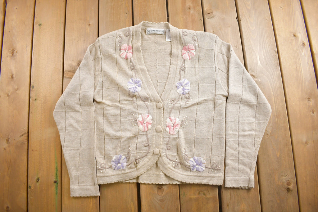 Vintage 1990s Floral Pattern Cardigan Sweater