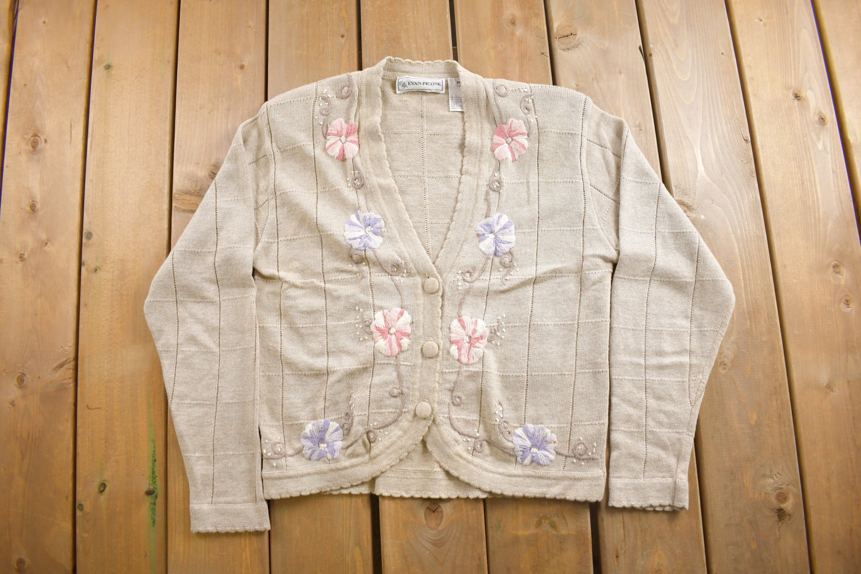 Vintage 1990s Floral Pattern Cardigan Sweater