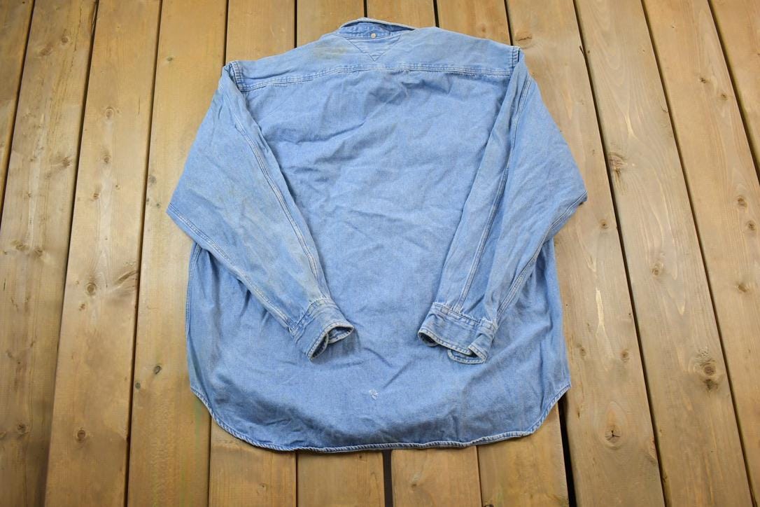 Vintage 1990s Tommy Hilfiger Denim Blank Button Up Shirt